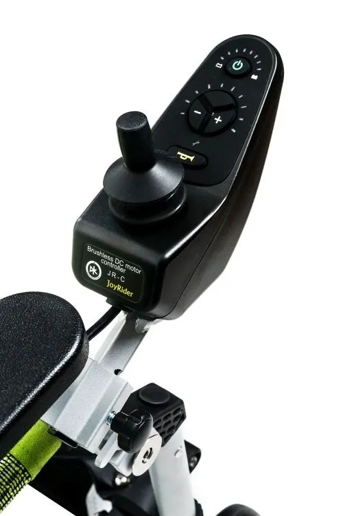 Joystick ergonomique du New Joy Rider avec indicateurs de batterie et vitesse